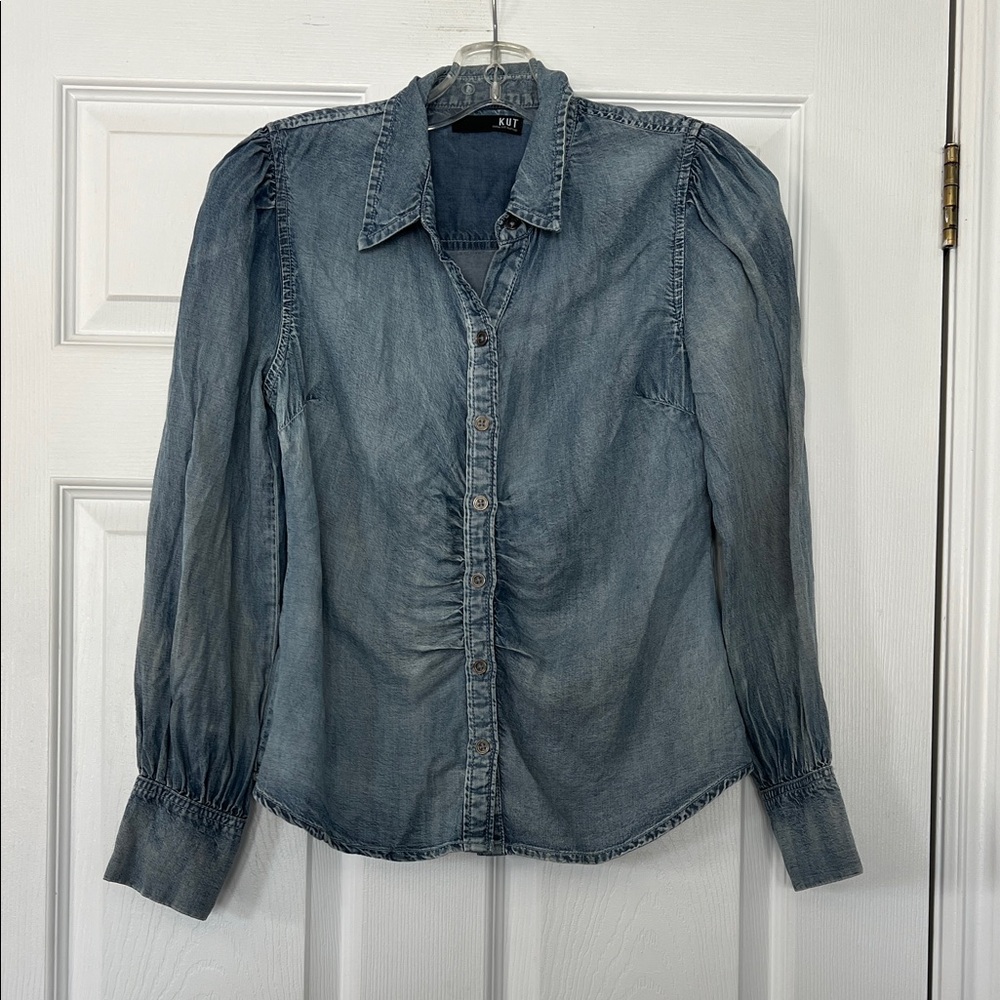 Kut from the Kloth Blue Denim Top - Picture 1 of 4